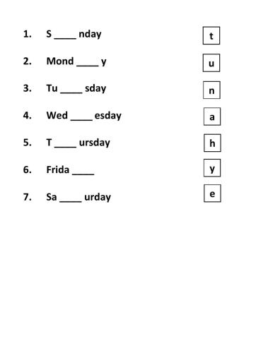 Days of the Week Missing Letter