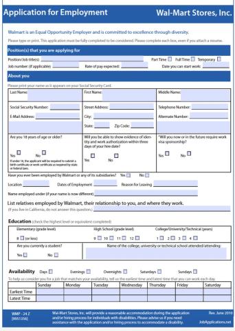 Walmart Job Application 2010