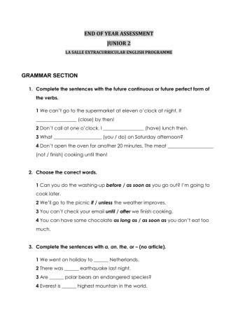 Use of English Section - End of Year Assessment