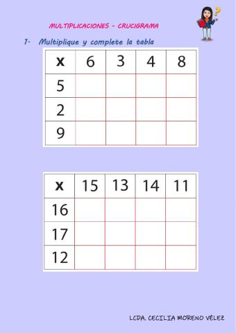 La multiplicación - crucigrama