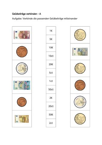 Matching Euro bills & cents