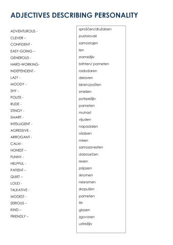 Adjectives describing personality