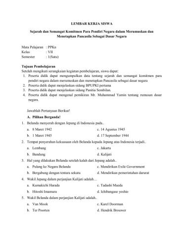 Latihan Soal Perumusan dan Penetapan Pancasila Sebagai Dasar Negara