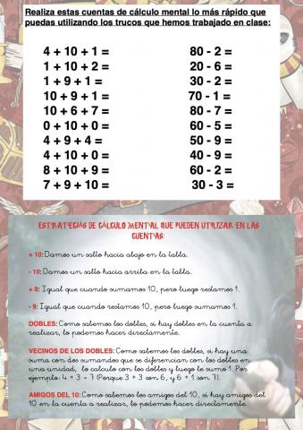 Cálculo mental suma y resta