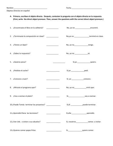 Direct Object Pronouns