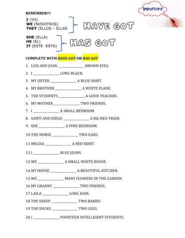 Have - has got Complete 2