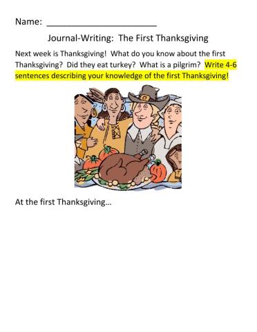 JOURNAL-WRITING:  The First Thanksgiving