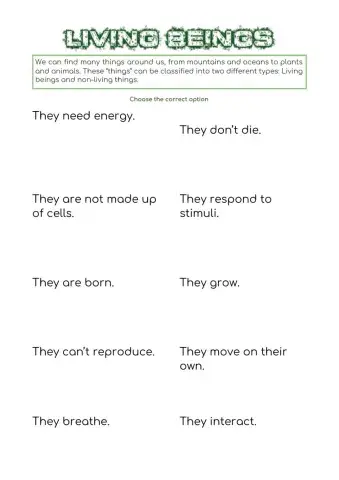 LIVING BEINGS vs. NON LIVING THINGS