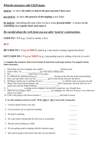 Used to Be used to Get used to