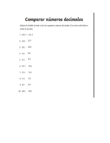Comparar números decimales