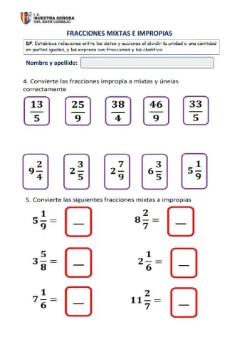Fracciones Impropias o Mixtas