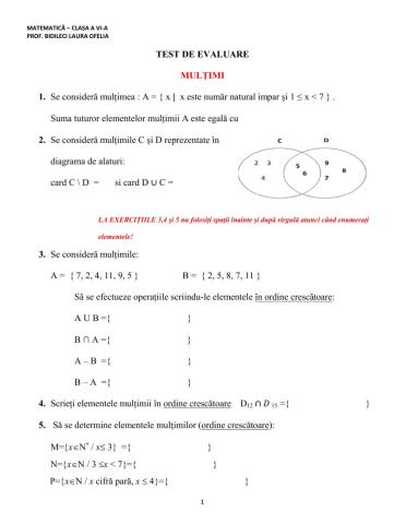 TEST DE EVALUARE-MULTIMI-CLASA A VI-A