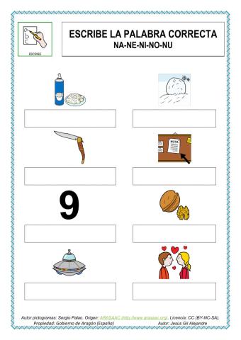 Escribe palabras con la NA NE NI NO NU