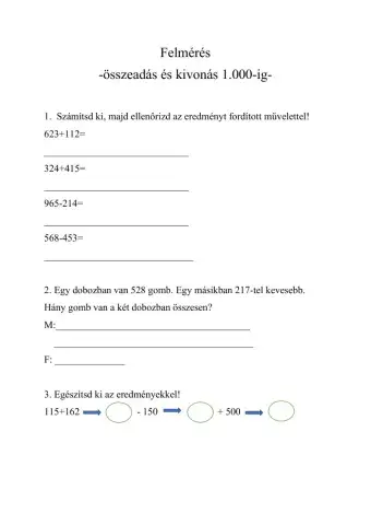 Összeadás, kivonás 1000-ig átlépés nélkül