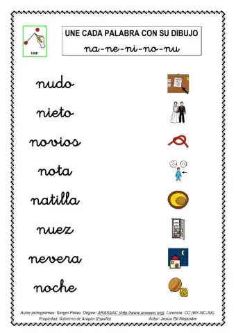 Une palabra y dibujo na ne ni no nu