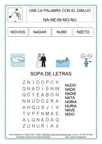 Une palabra y dibujo. Sopa de letras. na ne ni no nu