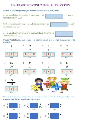 Clasificación y comparación de fracciones