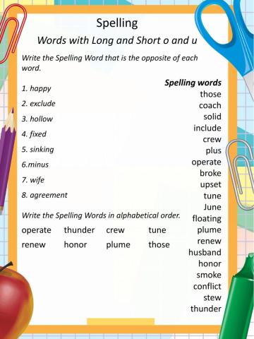 Words with long and short o and u