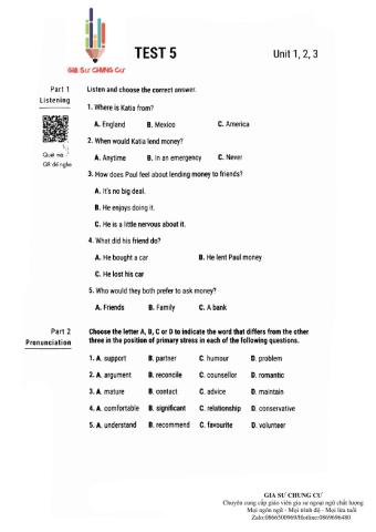 Lớp 11 kiểm tra 45 phút( Test 5 luyện giải)