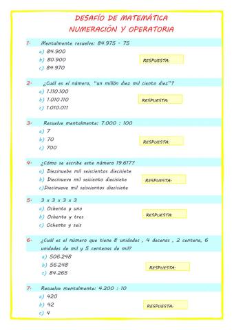 4º desafio de numeracion y operatoria
