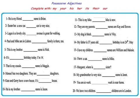 Possessive adjectives