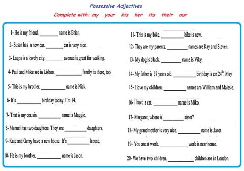 Possessive adjectives