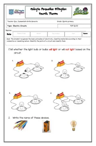 Pop quiz - Electric circuits -fifth grade- fourth term -2020