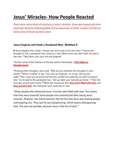 Reactions to Jesus' Miracles