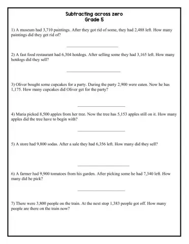 Subtract across zero word problems grade 5