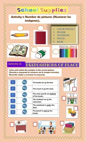 School Suplies and Prepositions of Place