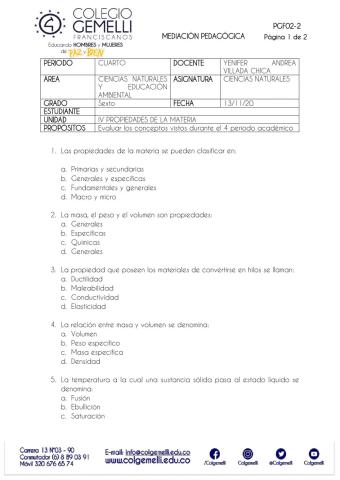 Bimestral Ciencias N Grado 6