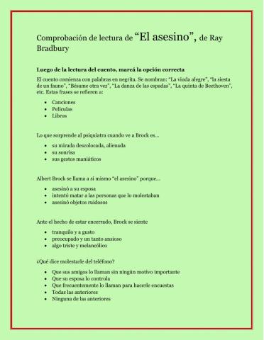 Comprobación de lectura de El asesino