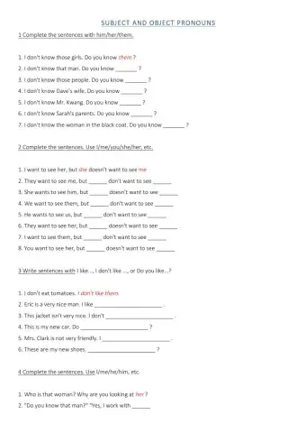 Subject and Object Pronouns