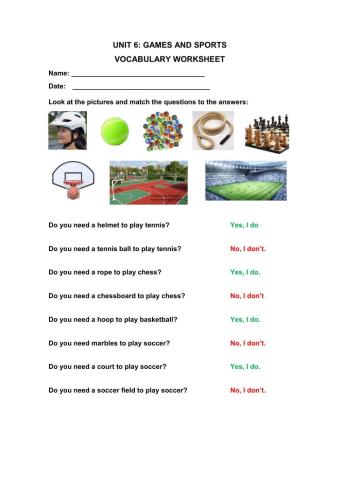 Games and sports vocabulary