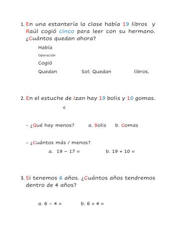 E.P. de sumar y restar para primero