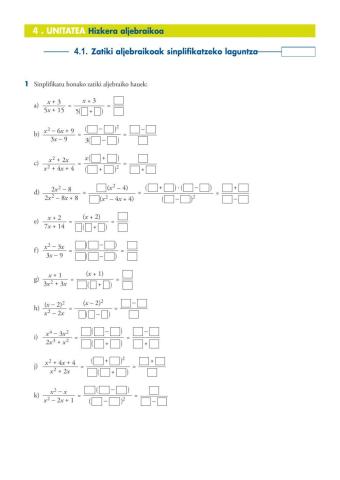 Zatiki aljebraikoak sinplifikatu