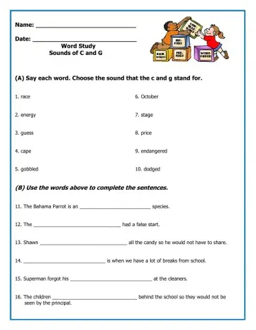Word Study-Sounds of c and g