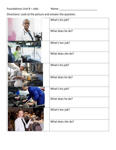 Foundations Unit 8 Jobs questions