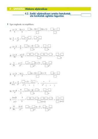 Zatiki aljebraikoen eragiketak