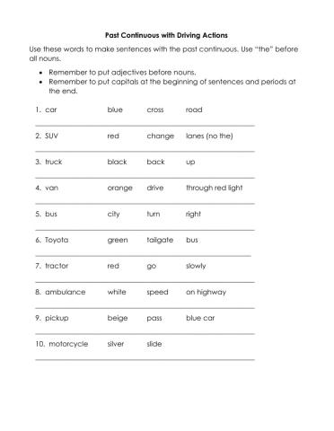Past Continuous Using Driving Vocabulary