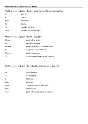 Les verbes en -er  débutants