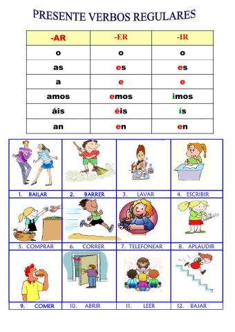 Presente  verbos regulares