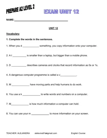 Exam unit 12 prepare a2