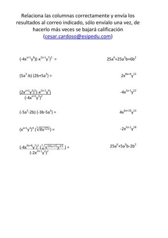 Operaciones combinadas con leyes de exponentes