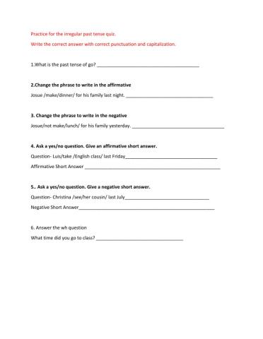 Past Tense Irregular Quiz