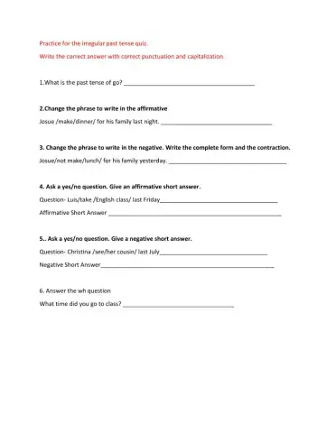 Irregular Past Tense Verbs Practice