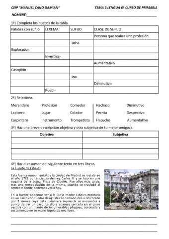 Repaso tema 3 lengua Sexto curso