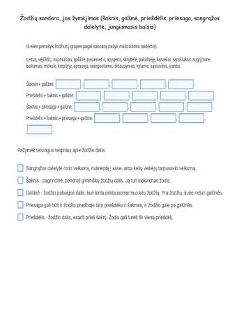 Žodžio sandara. Reikšminės žodžio dalys.