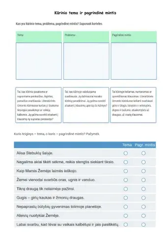 Kūrinio tema ir pagrindinė mintis