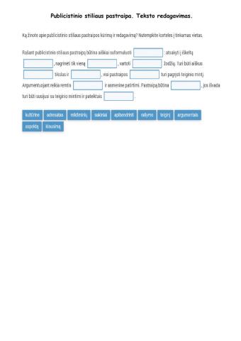 Publicistinio stiliaus pastraipa.Teksto redagavimas